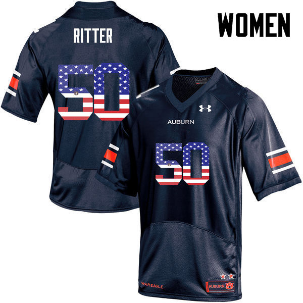 Auburn Tigers Women's Chase Ritter #50 Navy Under Armour Stitched College USA Flag Fashion NCAA Authentic Football Jersey XDO0374PR